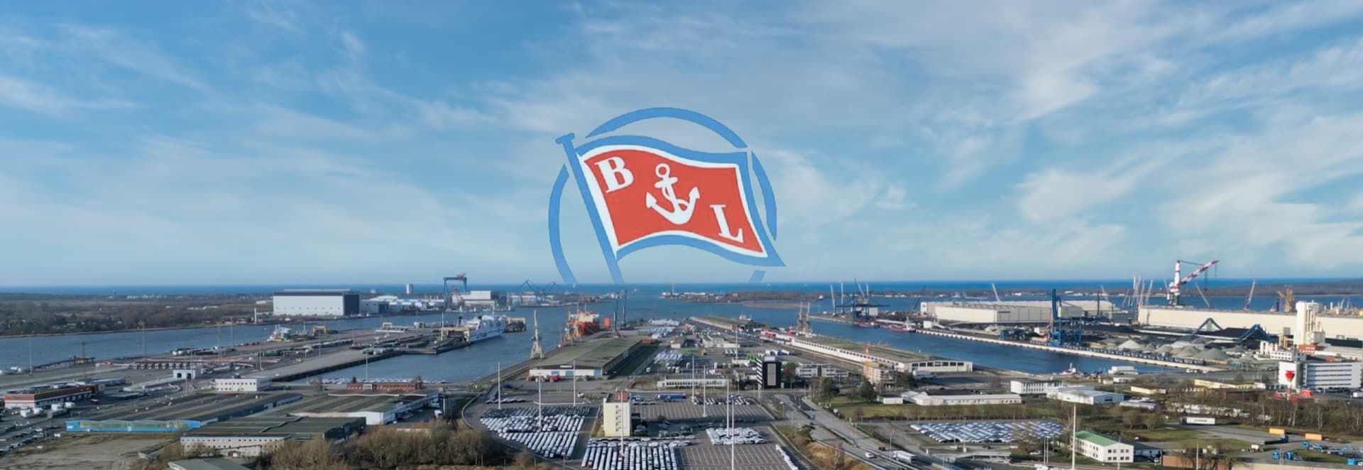 Seaport of Rostock with the Baltic Lloyd flag